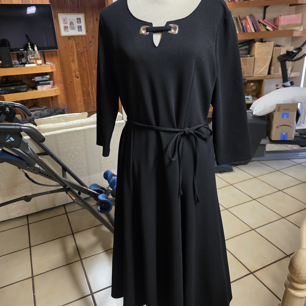 Nina Leonard Black Long Sleeve Dress with Bow Accent